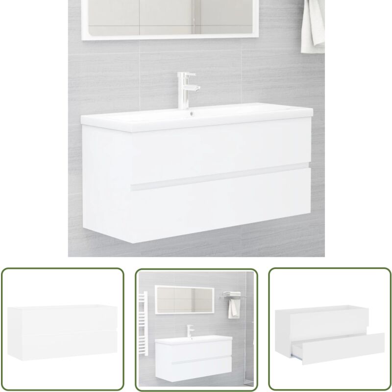 Armoire d'évier Blanc 100x38,5x45 cm Bois d'ingénierie - Meuble Salle De Bain - Armoire Lavabo - Meuble Vasque - Rangement Salle De Bain - Armoire