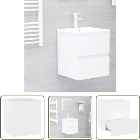 The Living Store Armoire d'évier Blanc 41x38,5x45 cm Bois d’ingénierie - Armoire De Salle De Bain - Meuble Salle De Bain - Rangement Salle De Bain - Armoire Lavabo - Blanc