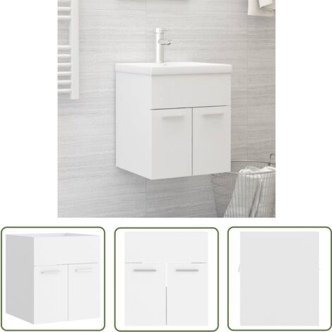 The Living Store Armoire d'évier Blanc 41x38,5x46 cm Bois d’ingénierie - Meuble De Salle De Bain - Armoire Lavabo - Rangement Salle De Bain - Meuble Blanc - Armoire Blanche