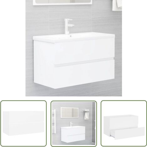The Living Store Armoire d'évier Blanc 80x38,5x45 cm Bois d'ingénierie - Meuble De Salle De Bain - Armoire Lavabo - Rangement Salle De Bain - Meuble Blanc - Armoire Blanche