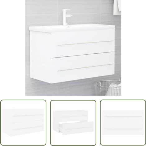 The Living Store Armoire d'évier Blanc 80x38,5x48 cm Bois d’ingénierie - Meuble Salle De Bain - Armoire Lavabo - Meuble Vasque - Rangement Salle De Bain - Armoire Blanche