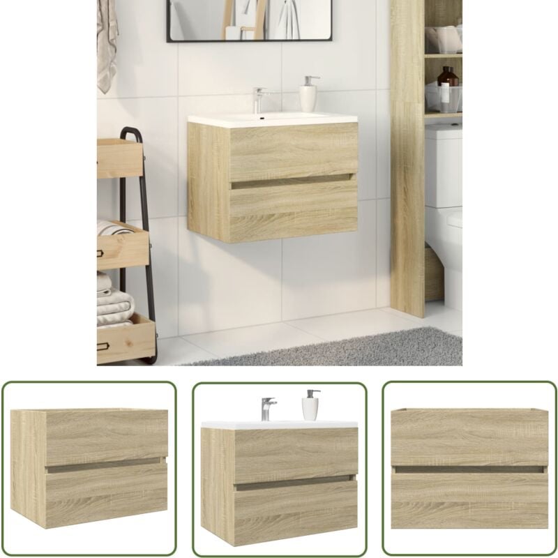 Armoire d'évier Chêne sonoma 60x38,5x45 cm Aggloméré - Meuble De Salle De Bain - Armoire De Salle De Bain - Meuble Sous Vasque - Rangement Salle De