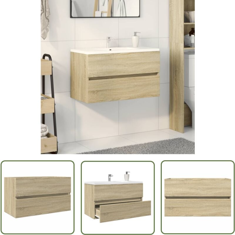 Armoire d'évier chêne sonoma 80x38,5x45 cm Bois d'ingénierie - Meuble Salle De Bain - Armoire Salle De Bain - Rangement Salle De Bain - Armoire