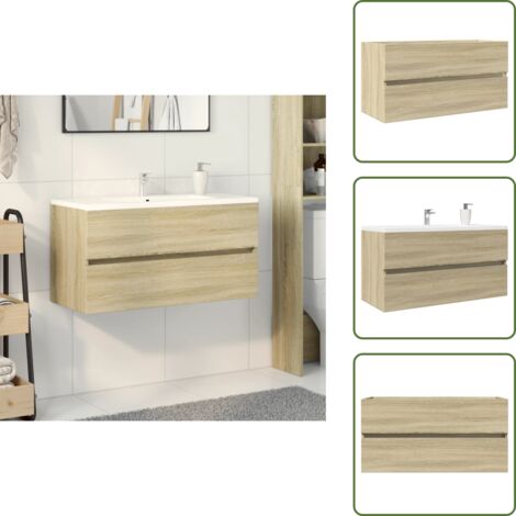 The Living Store Armoire d'évier Chêne sonoma 90x38,5x45 cm Aggloméré - Meuble Salle De Bain - Armoire Salle De Bain - Rangement Salle De Bain - Meuble Vasque - Armoire Vasque