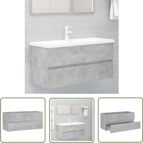 The Living Store Armoire d'évier Gris béton 100x38,5x45 cm Bois d'ingénierie - Armoire De Salle De Bain - Meuble Salle De Bain - Rangement Salle De Bain - Armoire Lavabo - Meuble Vasque