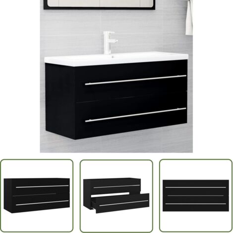 The Living Store Armoire d'évier Noir 100x38,5x48 cm Bois d’ingénierie - Meuble Salle De Bain - Armoire Lavabo - Meuble Vasque - Rangement Salle De Bain - Armoire Toilette