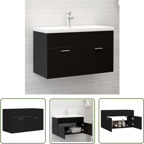 The Living Store Armoire d'évier Noir 80x38,5x46 cm Bois d’ingénierie - Armoire De Salle De Bain - Meuble Salle De Bain - Rangement Salle De Bain - Armoire Lavabo - Noir