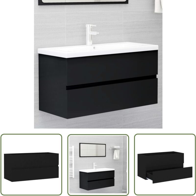 Abcrital - The Living Store Armoire d'évier Noir 90x38,5x45 cm Bois d'ingénierie - Armoire De Salle De Bain - Meuble Salle De Bain - Rangement Salle