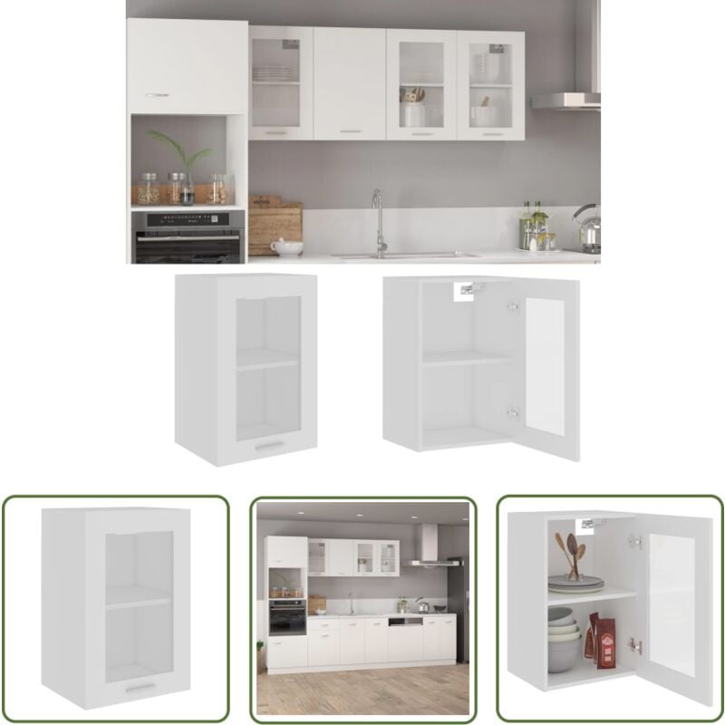 Devenirriche - The Living Store Armoire en verre suspendue Blanc 40x31x60 cm Bois d'ingénierie - Armoire De Cuisine - Meuble De Cuisine - Rangement