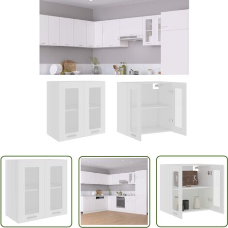 The Living Store Armoire en verre suspendue Blanc 60x31x60 cm Bois ingénierie - Armoire Suspendu - Meuble De Cuisine - Rangement Cuisine - Armoire Vitrée - Blanc