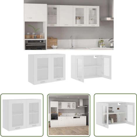 The Living Store Armoire en verre suspendue Blanc 80x31x60 cm Bois d'ingénierie - Armoire De Cuisine - Meuble De Cuisine - Rangement Cuisine - Armoire Suspendu - Armoire Vitrée