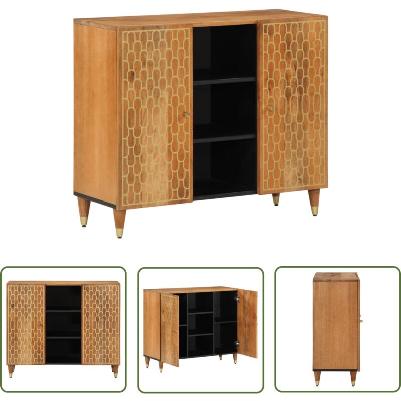 Armoire latérale 90x33x75 cm bois massif de manguier - Meuble De Rangement - Buffet - Armoire - Commode - Design Sculpté - The Living Store