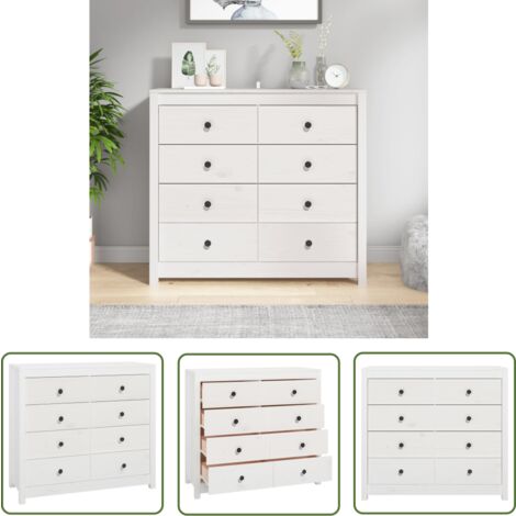 The Living Store Armoire latérale Blanc 100x40x90 cm Bois de pin massif - Meuble De Rangement - Buffet - Commode - Armoire Blanche - Bois De Pin