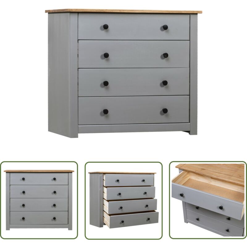 The Living Store - Armoire latérale Gris 80x40x73 cm Pin Assortiment Panama - Buffet - Armoire Laterale - Meuble Rangement - Commode Tiroir