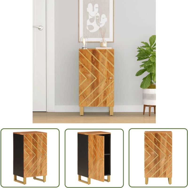 Armoire latérale marron et noir 40x33,5x75 cm bois de manguier - Meuble De Rangement - Buffet - Commode - Armoire - Mobilier - The Living Store
