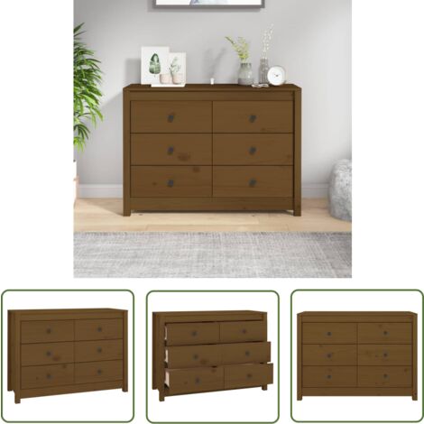 The Living Store Armoire latérale Marron Miel 100x40x72 cm Bois de pin massif - Meuble Buffet - Armoire Laterale - Commode - Rangement - Bois De Pin