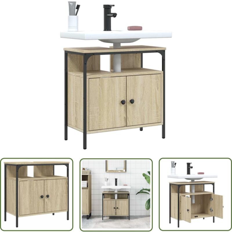 The Living Store - Armoire lavabo de salle de bain chêne sonoma 60x30x60 cm - Meuble Lavabo - Armoire Salle De Bain - Rangement Salle De Bain