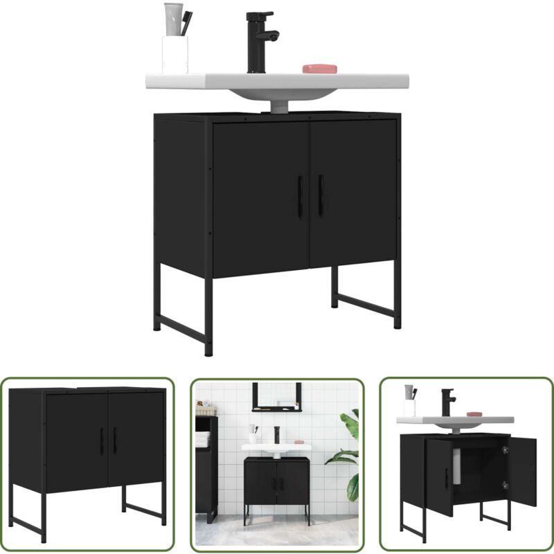 The Living Store - Armoire lavabo de salle de bain noir 60x33x60 cm - Meuble Lavabo - Armoire Salle De Bain - Placard Lavabo - Meuble Salle De Bain