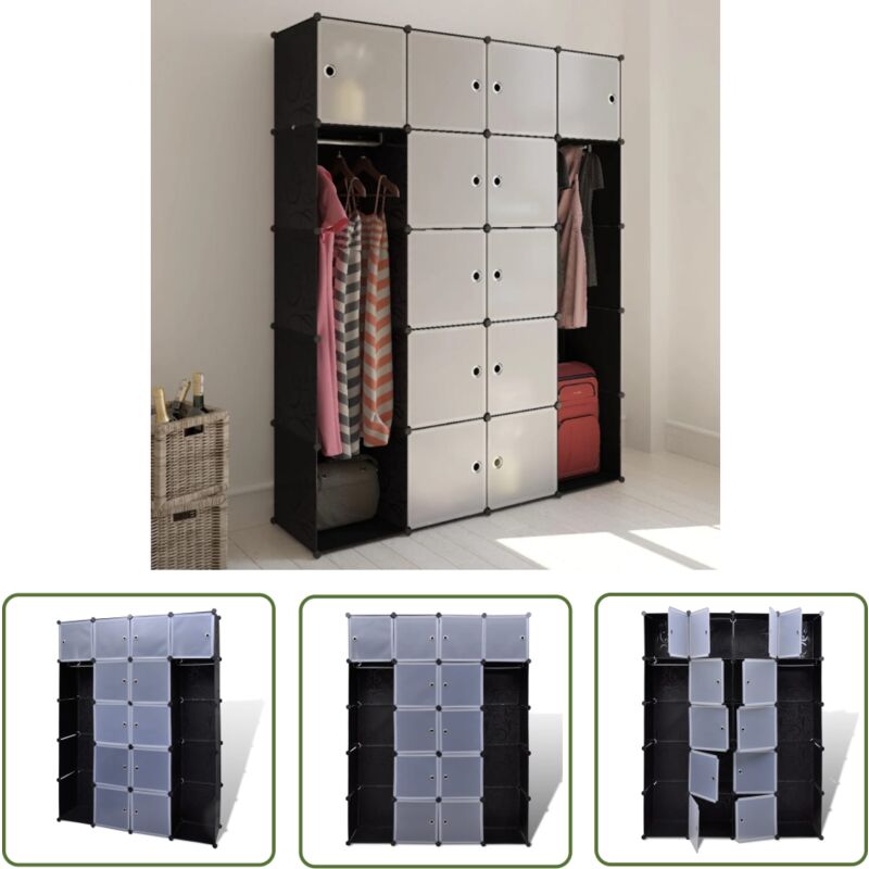The Living Store Armoire modulaire 14 compartiments Noir et blanc 37x146x180,5cm - Meuble De Rangement - Armoire Modulaire - Armoire Design The Living Store Armoire modulaire 14 compartiments Noir et blanc 37x146x180,5cm - Meuble De Rangement - Armoire Modulaire - Armoire Design
