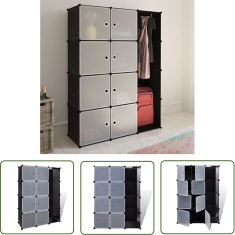 The Living Store Armoire modulaire 9 compartiments noir et blanc 109x36,5x143 cm - Armoire Modulaire - Meuble Rangement - Dressing - Placard - Organisation Maison