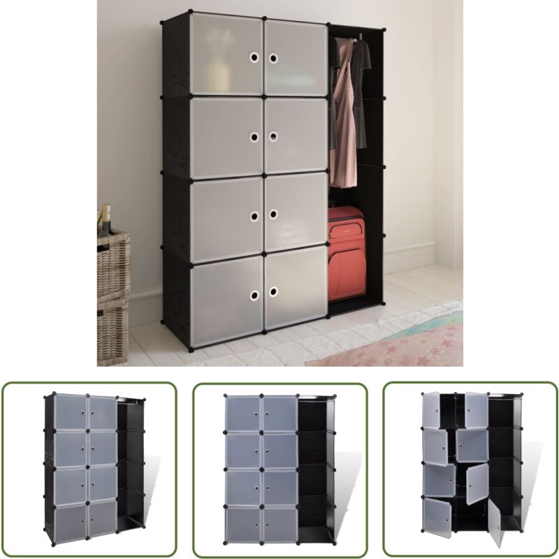 Armoire modulaire 9 compartiments noir et blanc 109x36,5x143 cm - Armoire Modulaire - Meuble Rangement - Dressing - Placard - Organisation Maison
