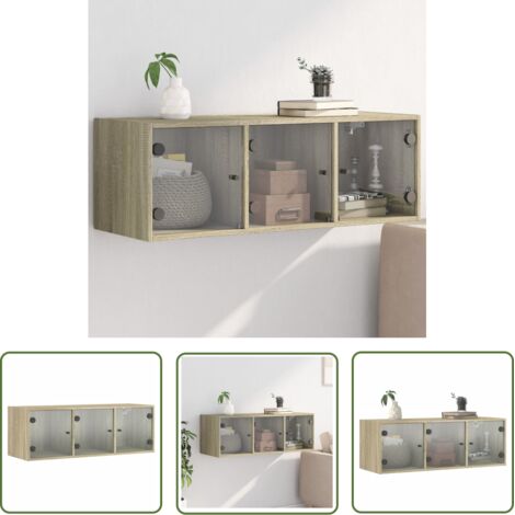 The Living Store Armoire murale avec portes en verre chêne sonoma 102x37x35 cm - Armoire Murale - Meuble Mural - Rangement Mural - Étagère Murale - Bibliothèque Murale