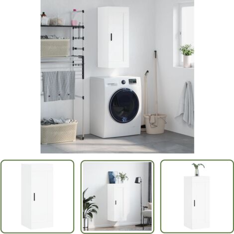 The Living Store Armoire murale blanc 34,5x34x90 cm bois d'ingénierie - Armoire Murale - Meuble Mural - Rangement Mural - Armoire Blanche - Armoire Moderne