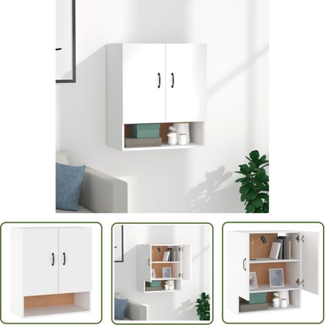 The Living Store Armoire murale Blanc 60x31x70 cm Bois d'ingénierie - Armoire Murale - Armoire Flottante - Rangement Mural - Meuble De Rangement - Armoire Blanche
