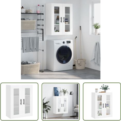 The Living Store Armoire murale blanc 69,5x34x90 cm - Armoire Murale - Meuble De Rangement - Armoire Blanche - Étagère Murale - Bibliothèque Murale