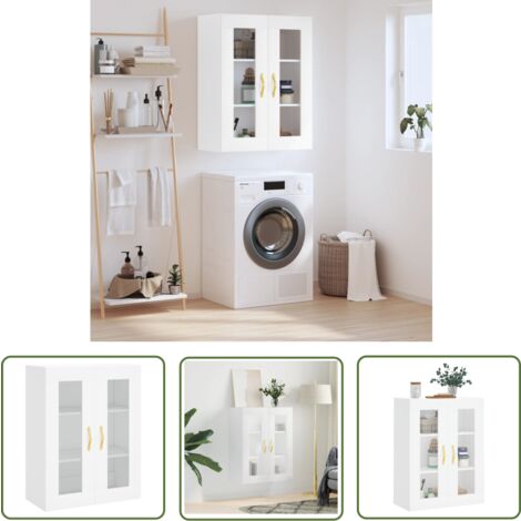 The Living Store Armoire murale blanc 69,5x34x90 cm - Armoire Murale - Meuble De Rangement - Armoire Blanche - Étagère Murale - Bibliothèque Murale