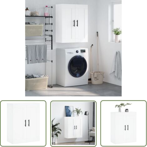 The Living Store Armoire murale blanc 69,5x34x90 cm bois d'ingénierie - Armoire Murale - Meuble De Rangement - Armoire Blanche - Armoire Suspendu - Étagère Murale