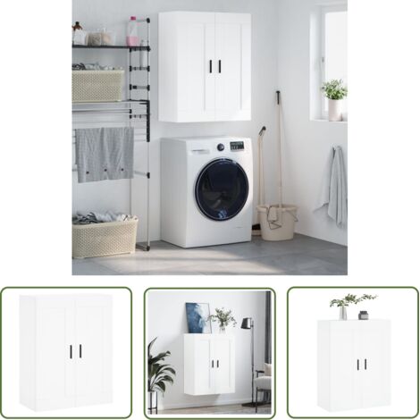 The Living Store Armoire murale blanc 69,5x34x90 cm bois d'ingénierie - Armoire Murale - Meuble Rangement - Armoire Blanche - Étagère Murale - Stockage Mural