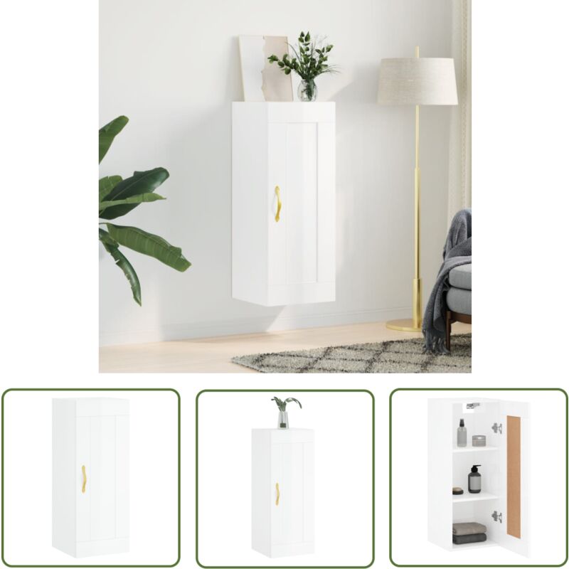 Armoire murale blanc brillant 34,5x34x90 cm bois d'ingénierie - Armoire Murale - Meuble Mural - Rangement Mural - Armoire Blanche - Armoire Moderne