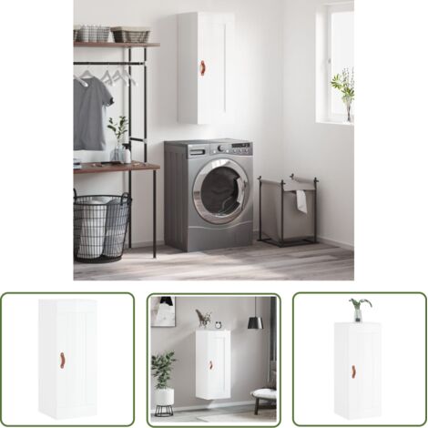 The Living Store Armoire murale blanc brillant 34,5x34x90 cm bois d'ingénierie - Armoire Murale - Meuble Rangement - Armoire Blanche - Armoire Suspendu - Étagère Murale