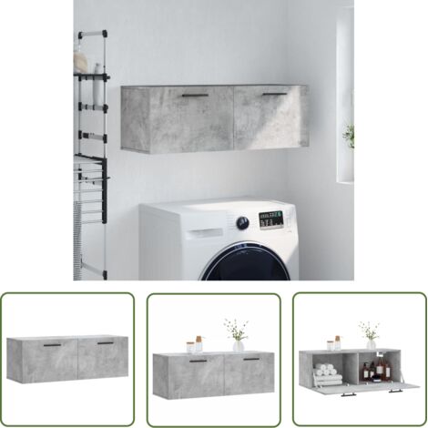The Living Store Armoire murale gris béton 100x36,5x35 cm bois d'ingénierie - Armoire Murale - Meuble Mural - Rangement Mural - Étagère Murale - Déco Murale
