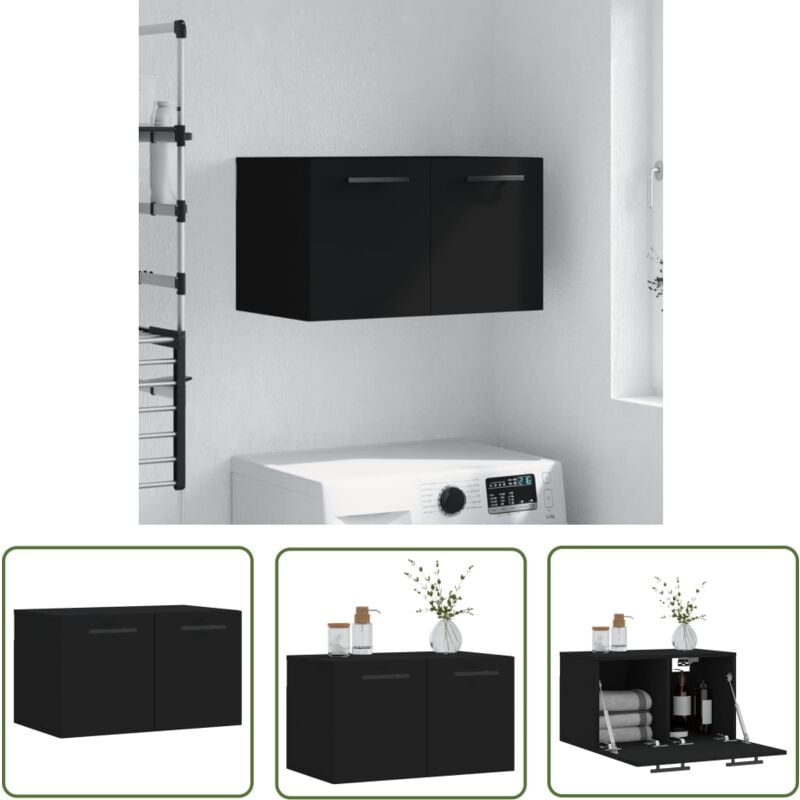 Armoire murale Noir 60x36,5x35 cm Bois d'ingénierie - Armoire Murale - Meuble Mural - Rangement Mural - Placard Suspendu - Étagère Murale - The