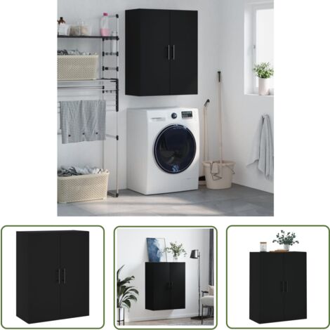 The Living Store Armoire murale noir 69,5x34x90 cm - Armoire Murale - Meuble De Rangement - Armoire Noire - Armoire Suspendu - Étagère Murale