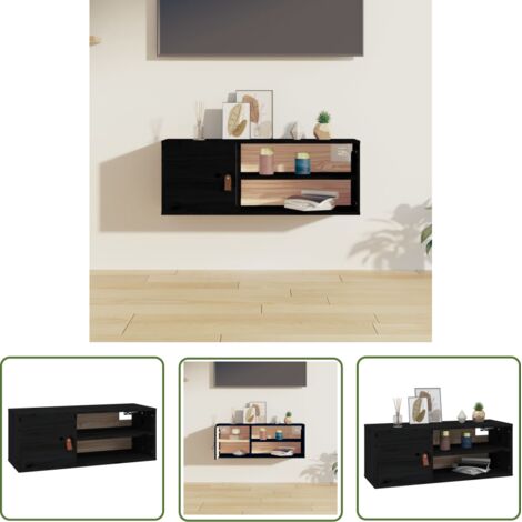 The Living Store Armoire murale Noir 80x30x30 cm Bois de pin massif - Étagère Murale - Bibliothèque Murale - Meuble Mural - Rangement Mural - Armoire Murale