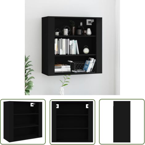 The Living Store Armoire murale Noir 80x33x80 cm Bois d'ingénierie - Armoire Murale - Meuble Rangement - Armoire Suspendu - Rangement Vertical - Décoration Intérieure