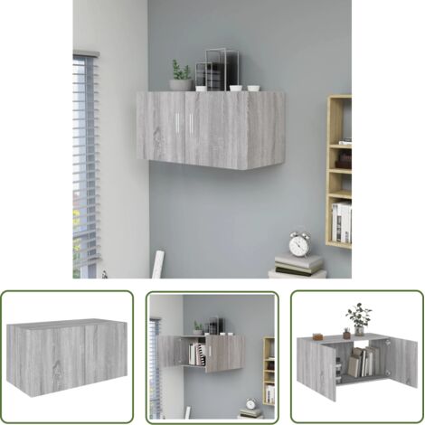 The Living Store Armoire murale Sonoma gris 80x39x40 cm Bois d'ingénierie - Armoire Murale - Meuble Rangement - Étagère Murale - Bibliothèque Murale - Décoration Murale