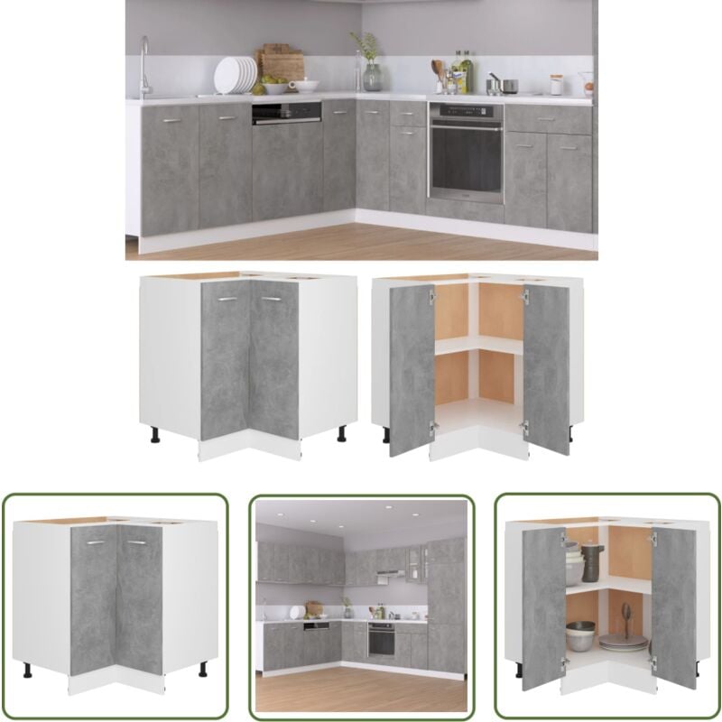 Armoire de plancher d'angle gris béton 75,5x75,5x81,5 cm bois - Armoire De Cuisine - Meuble De Rangement - Armoire D'angle - Mobilier De Cuisine