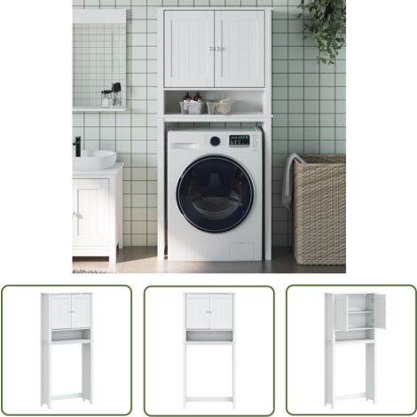 The Living Store Armoire pour machine à laver BERG blanc bois massif - Meuble De Salle De Bain - Armoire Pour Machine À Laver - Rangement Salle De Bain - Armoire Buanderie - Design Minimaliste