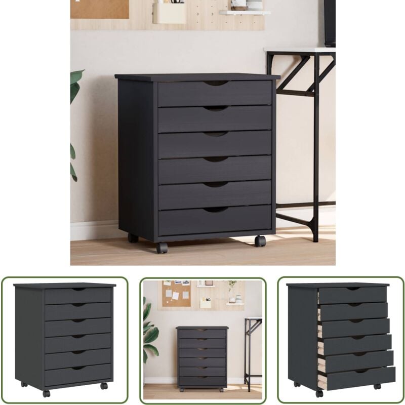 Armoire roulante avec tiroirs moss gris bois de pin solide - Meuble Roulant - Commode - Classement - Rangement - Tiroir - The Living Store