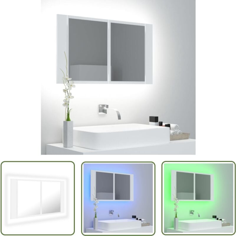 Devenirriche - The Living Store Armoire salle de bain à miroir led Blanc 80x12x45 cm Acrylique - Armoire Salle De Bain - Meuble Salle De Bain