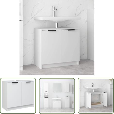 The Living Store Armoire salle de bain Blanc 64,5x33,5x59 cm Bois d'ingénierie - Meuble De Salle De Bain - Armoire De Salle De Bain - Meuble Rangement Salle De Bain - Commode Salle De Bain - Meubles B