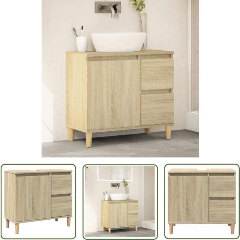 The Living Store - Armoire salle de bain chêne sonoma 65x33x60 cm - Meuble De Salle De Bain - Armoire De Salle De Bain - Rangement Salle De Bain