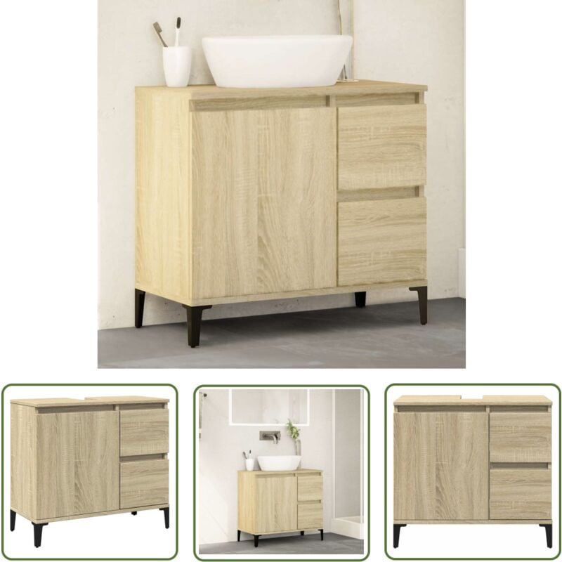 The Living Store - Armoire salle de bain chêne sonoma 65x33x60 cm - Meuble De Salle De Bain - Armoire Salle De Bain - Rangement Salle De Bain