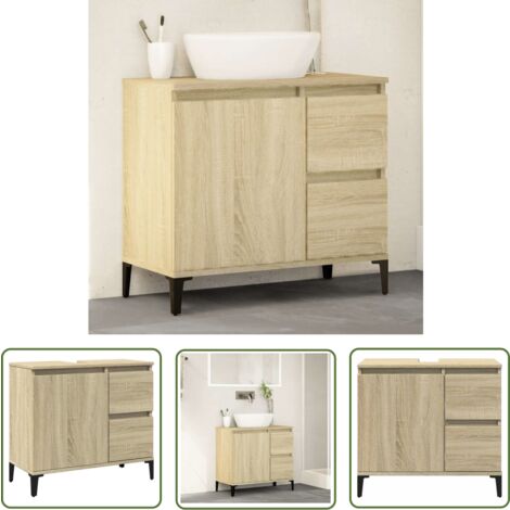 The Living Store Armoire salle de bain chêne sonoma 65x33x60 cm - Meuble De Salle De Bain - Armoire Salle De Bain - Rangement Salle De Bain - Commode Salle De Bain - Design Moderne