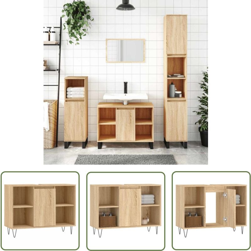 Armoire salle de bain chêne sonoma 80x33x60cm bois d'ingénierie - Meuble De Salle De Bain - Armoire De Salle De Bain - Rangement Salle De Bain