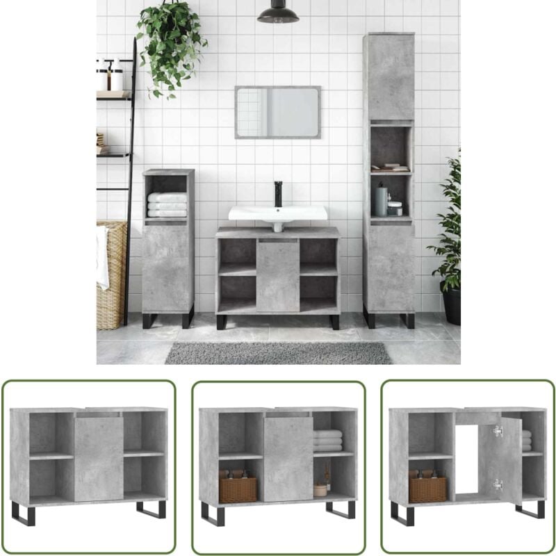 Armoire salle de bain gris béton 80x33x60cm bois d'ingénierie - Meuble De Salle De Bain - Armoire De Salle De Bain - Rangement Salle De Bain - Meuble